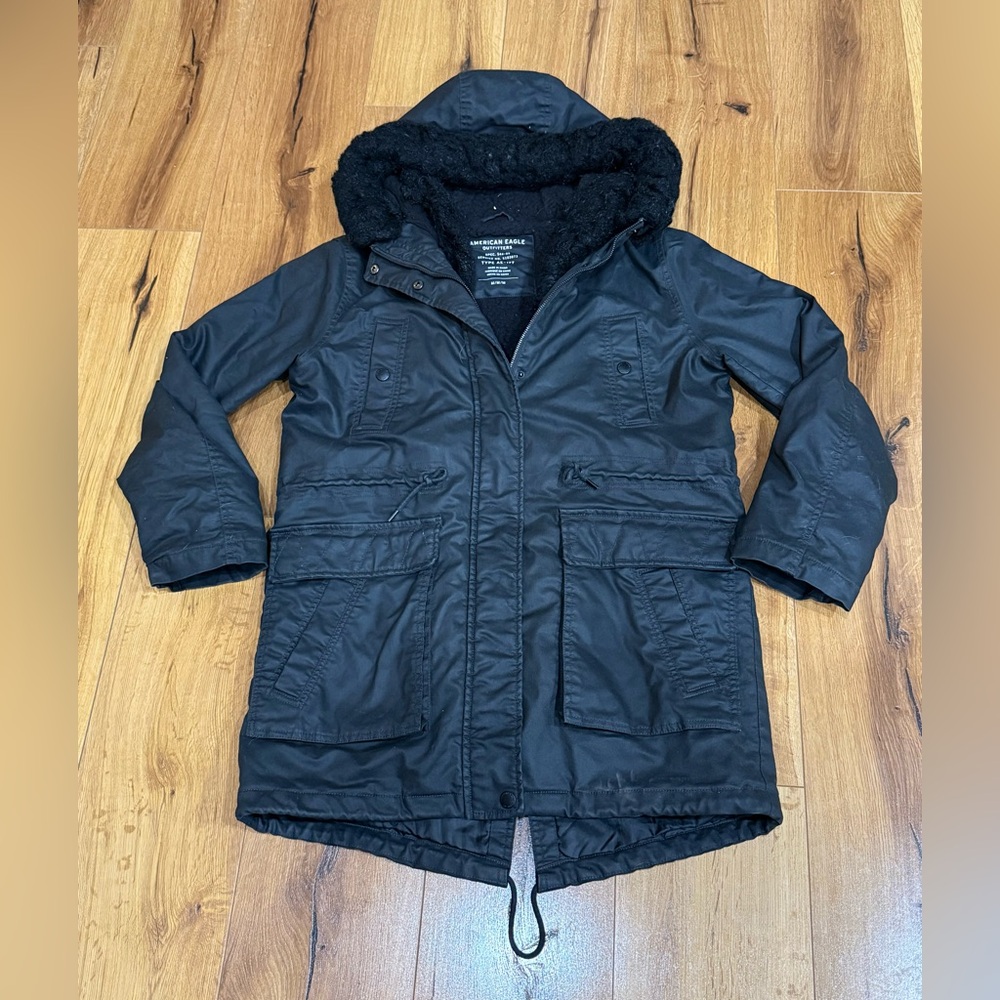 American Eagle Outfitters Women’s Black Hooded Jacket Medium